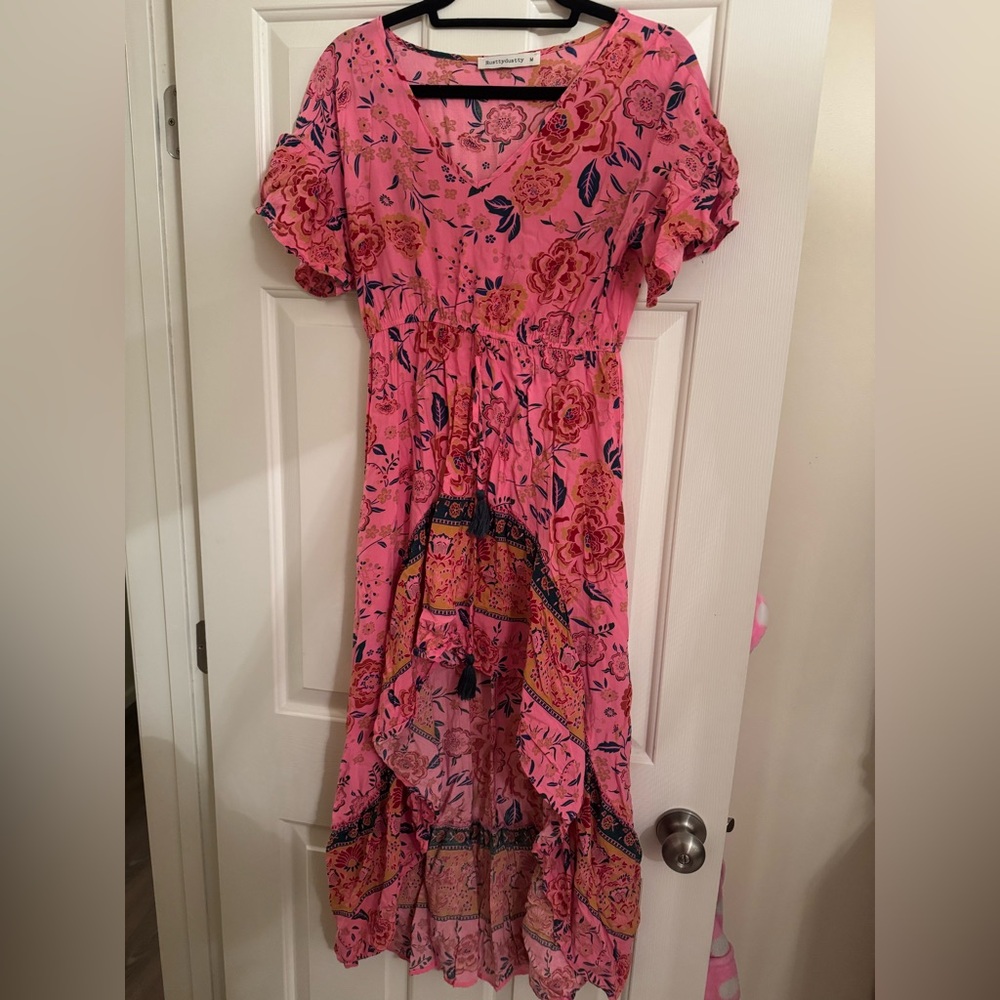 Pink Floral high-low hem dress